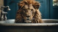 Surrealist Lion In Tub: A Unique Blend Of Photography And Animation