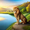 Lion sitting on high mountains looking into jungle m lion king.