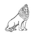 Lion Sitting Wearing Tiara Etching Black and White