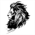 Lion. Sketchy, graphical, black and white portrait of a lions head on a white background.