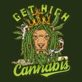 Lion smoking cannabis poster colorful