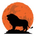 Lion Snarling on a Rock. Side View with Sunset Background. Vector Illustration