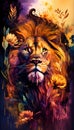 Lion spirit of nature represents power and strength, a regal protector of the wild with a fierce yet majestic presence