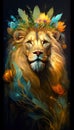 Lion spirit of nature represents power and strength, a regal protector of the wild with a fierce yet majestic presence