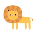 Lion standing icon. Funny face. Cute cartoon kawaii character. Baby animal collection. Childish print for nursery, kids apparel, Royalty Free Stock Photo