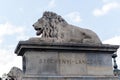 Lion statue on Chain Bridge in Budapest, Hungary Royalty Free Stock Photo