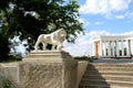 Lion statue and collonade in Odessa Royalty Free Stock Photo