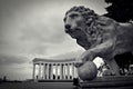 Lion statue and Colonnade of the Vorontsov Palace in Odessa, Ukraine. 11.09.2018