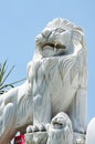 Lion statue at the entrance of Bueng Latthiwan Temple Ayutthaya, Thailand Royalty Free Stock Photo