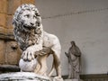 Lion statue 1600 by Flaminio Vacca, at Loggia dei Lanzi, Florence, Italy. Royalty Free Stock Photo