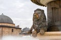 Lion statue fountain in downtown of Skopje