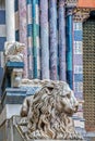 Lion Statue in front of the Cathedral of San Lorenzo in Genoa, Italy Royalty Free Stock Photo