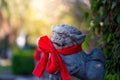 Lion statue in front of chinese temple on blurred background, Chinese New Year concept Royalty Free Stock Photo