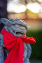 Lion statue in front of chinese temple on blurred background, Chinese New Year concept Royalty Free Stock Photo