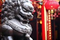 Lion statue in front of chinese temple Royalty Free Stock Photo