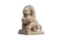 Lion statue in front of the church isolated on white background with clipping path Royalty Free Stock Photo