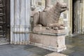 Lion statue in front of Parma Cathedral, Italy