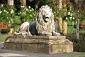 Lion statue guarding the rose gardens