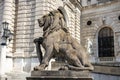 Lion statue at Hofburg palace on Heldenplatz square in Vienna, Austria