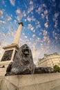 Lion Statue and Nelson Column at Trafalgar Square - Upward view Royalty Free Stock Photo