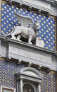 Lion statue in Piazza San Marck on blue sky background, Venice, Italy. This place is a tourist attraction of the city of Venice.