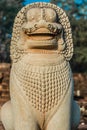 Lion statue portrait angkor thom cambodia Royalty Free Stock Photo