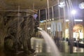 Lion statue with streaming water from mouth near Cologne cathedral Royalty Free Stock Photo