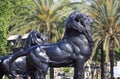 Lion statues in the Columbus monument in Barcelona Royalty Free Stock Photo