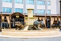 Lion statues fountain near the hotel in downtown