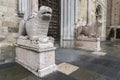 Lion statues in front of Parma Cathedral, Italy Royalty Free Stock Photo