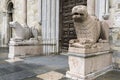 Lion statues in front of Parma Cathedral, Italy Royalty Free Stock Photo