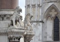Lion statues in front of Westminster Abbey in Westminster, London Royalty Free Stock Photo