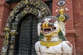 Lion statues outside a gate at the Taleju Temple, Durbar Square, Kathmandu, Nepal Royalty Free Stock Photo