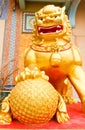 Lion statues, painted gold.(What about Religion, in Thailand, it is public).