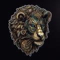 Lion sticker fashion style on black background.