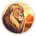 Lion Sticker With Realistic Desert Background