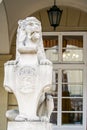 Lion Stone Sculpture with Lvov Arms by Window Lantern