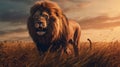 Photorealistic Rendering Of Lion Grazing In A Dark And Moody Landscape