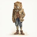 Vintage Watercolored Lion In Costume By Igor