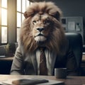 Lion in a suit office background Royalty Free Stock Photo