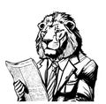 Lion in Suit Reading Newspaper Sketch