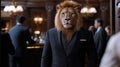 lion in a suit standing in a formal setting Royalty Free Stock Photo