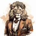 Cool Lion In Classic Portraiture Style Wearing A Suit