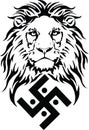 The lion and the symbol of the Indian religion of Jainism - the swastika Royalty Free Stock Photo