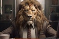 An anthropomorphic lion in his office, How to be a leader in difficult times, Generative AI