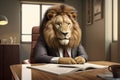 An anthropomorphic lion in his office, How to be a leader in difficult times, Generative AI