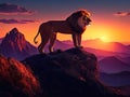 Lion on the top of a mountain at sunset Royalty Free Stock Photo