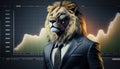 Lion trader depicts a powerful and confident figure making bold moves and dominating the financial market, representing strength