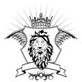 Lion tribal head tattoo winged crest coat of arms emblem Royalty Free Stock Photo