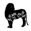 lion. Vector animal with floral element. Illustration. Animal silhouette. Black isolated silhouette Royalty Free Stock Photo